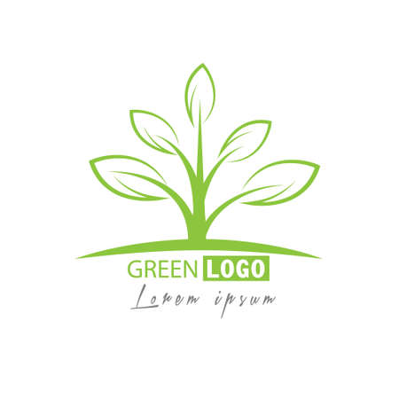 green logo. An icon with leaves and a branch. An icon for a logo, emblem or sticker.のイラスト素材