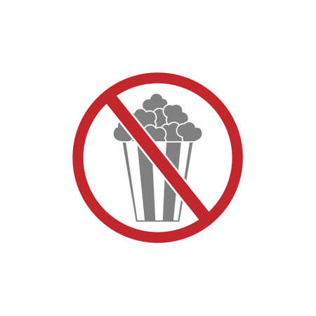 a glass of popcorn is crossed out in a red circle. A forbidding sign. Vector illustration for popcorn sticker, ban or restriction.のイラスト素材