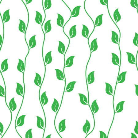 Seamless pattern of green stems and leaves. Vector pattern for textures, textiles and simple backgrounds.のイラスト素材
