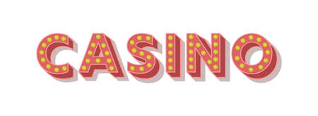 glowing CASINO sign with light bulbs. Three-dimensional inscription for thematic design.のイラスト素材