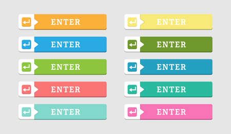 set of colored buttons labeled ENTER and an arrow. flat styleのイラスト素材