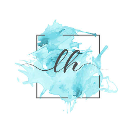Calligraphic lowercase letters L and H are written in a solid line on a colored background in a frameのイラスト素材
