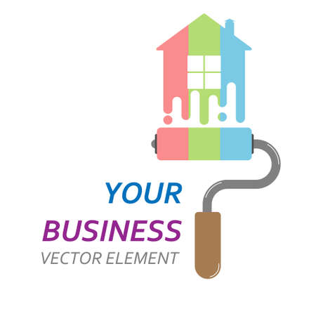 logo of a paint roller and a house. Template for websites and apps. Flat design isolated on white backgroundのイラスト素材