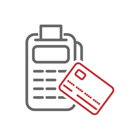 icon of contactless transfer from a plastic card to a cash terminal. Icon for websites and applications. An empty contour. flat styleのイラスト素材