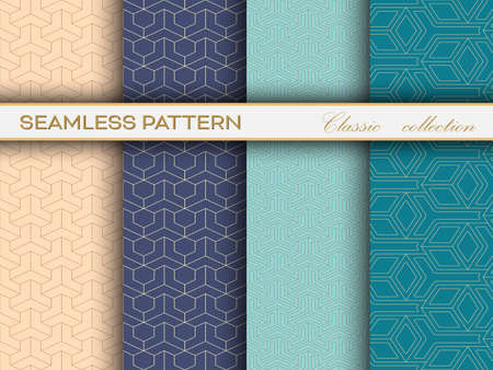 set of seamless gold patterns on a multicolored background for textiles, texture, decoration and...