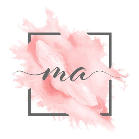Calligraphic lowercase letters M and A are written in a solid line on a colored background in a frameのイラスト素材