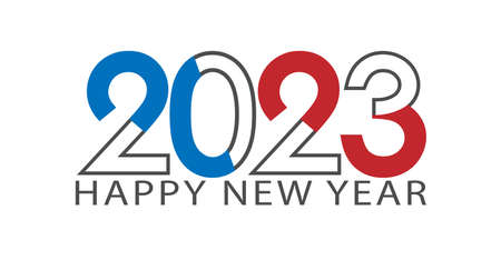 Happy New Year 2023. Stylized inscription for New Year and Christmas greetings. template for...