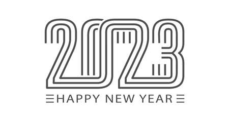 Happy New Year 2023. Stylized inscription for New Year and Christmas greetings. template for...