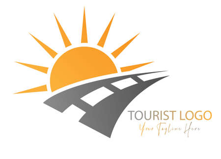 The road and the sun. Vector template of an icon, logo, sticker or brand. flat styleのイラスト素材