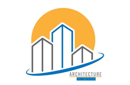 brand of a construction company, a business for hiring, buying and selling housing. A template for a logo, brand, or sticker. flat styleのイラスト素材
