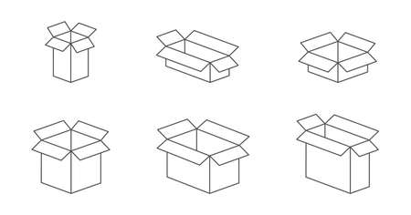 cardboard open box. A set of icons for closed parcels with an empty outline. vector illustrationのイラスト素材