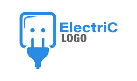 Electricity. Logo template with electrical plug and socket. Vector template for logo, brand, label or sticker. flat styleのイラスト素材