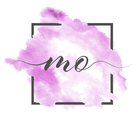 Calligraphic lowercase letters M and O are written in a solid line on a colored background in a frameのイラスト素材