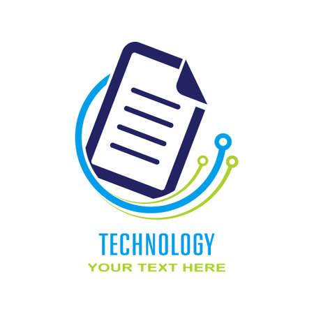 technologies. Logo, sticker, label or brand template for thematic design. flat styleのイラスト素材