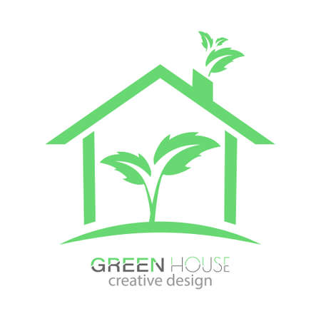 green house. Vector logo, emblem or sticker of a smart home, eco-construction or eco-repair. Vector for websites, applications and creative ideas. flat styleのイラスト素材