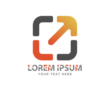 Abstract square logo with an arrow. Vector template for a logo, brand or sticker. flat styleのイラスト素材