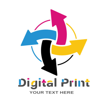 Digital printing or photo printing. Vector template of a logo, sticker or sticker for creative design and thematic design. flat styleのイラスト素材
