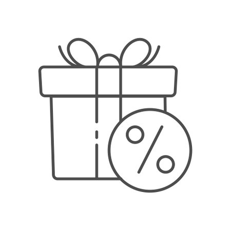 A gift box and a percentage sign. Icon template for websites and applications. Empty outline, flat styleのイラスト素材