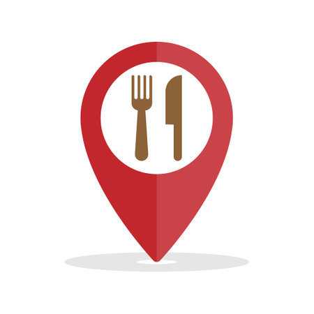Food location indicator. A reference point for the coordinates of the destination point. flat styleのイラスト素材