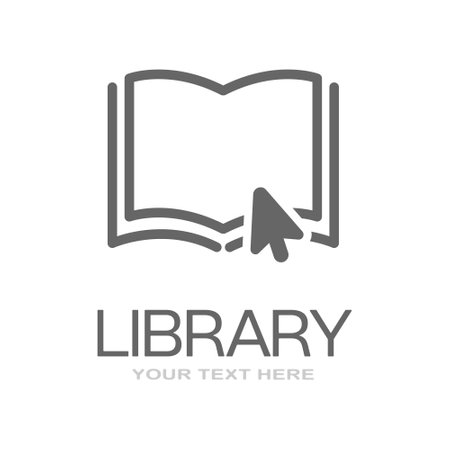 library. Logo template with an open book and a cursor arrow. A sample for websites, applications and creative ideas. flat style.のイラスト素材