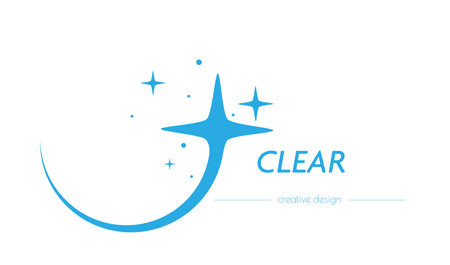 Glitter with sparks. A shining star. A symbol of cleanliness and cleaning. company logo template. flat style.のイラスト素材