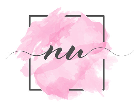Calligraphic lowercase letters N and U are written in a solid line on a colored background in a frameのイラスト素材