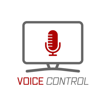 voice control. TV with microphone. Vector template for for logo, sticker, logo or brand. Illustration for websites, applications and creative ideas. flat styleのイラスト素材