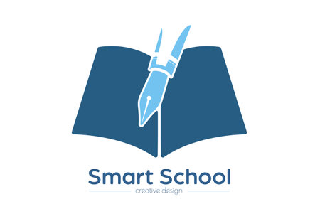 smart school. An open book and a pen. Template for logo, sticker, brand label and creative solutions. An idea for websites and applications. flat style.のイラスト素材