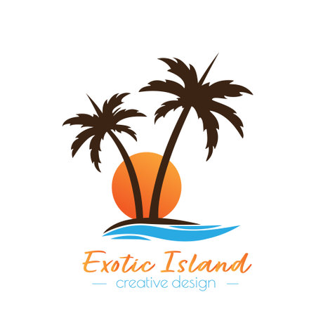 exotic island. Template for logo, sticker, stickers and labels, for websites and applications. flat style.のイラスト素材