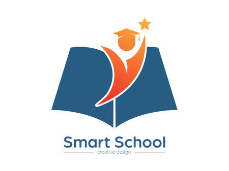 smart school. An open book and a graduate. Template for logo, sticker, brand label and creative solutions. An idea for websites and applications. flat style.のイラスト素材