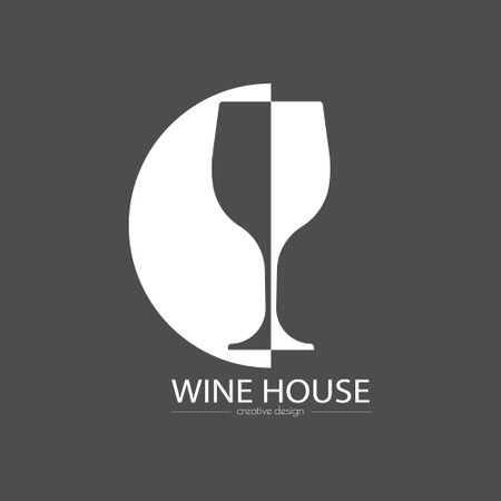 wine house. A template with a glass of wine for a logo, sticker, brand or label. Icon for websites and applications. flat styleのイラスト素材