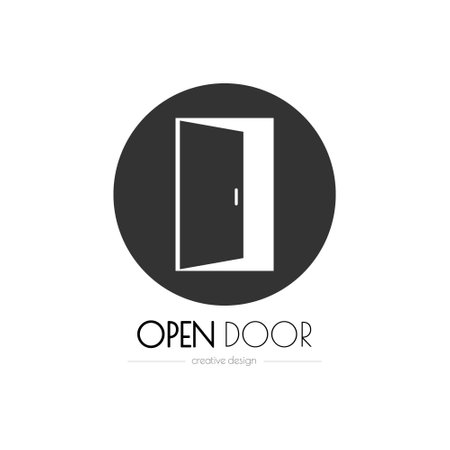 An open door. Template for logo, sticker, brand label and creative solutions. An idea for websites and applications. flat style.のイラスト素材