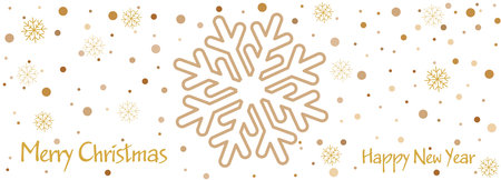 Happy New Year and Merry Christmas. A template with a snowflake and snow for a holiday card, banner, poster or invitation. A design idea for creative designのイラスト素材