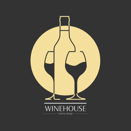 wine house. Template for a logo, label, emblem or sticker. Visualization for menus, websites and applications. flat styleのイラスト素材
