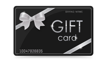Gift card with silver decoration, ribbon and bow. An incentive gift. Loyalty or discount card. Vector for websites, applications, business and thematic designのイラスト素材
