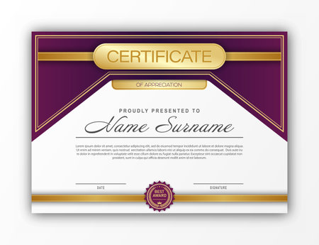 Certificate. The template of the form with the award badge. Modern design to confirm training, education and professional developmentのイラスト素材