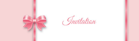 Pink satin ribbon with a bow. Template for background, greeting card, banner, greeting card, poster, invitation and creative design. flat style.のイラスト素材