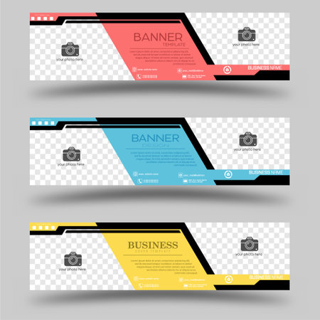 A collection of banners for web design, business, finance and advertising, booklets and brochures. Horizontal layout layout with a changing format and space for photos, illustrations and additional images.のイラスト素材
