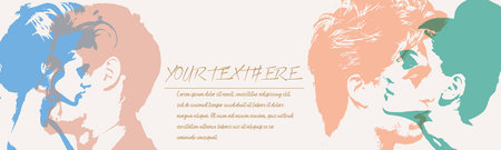 Silhouettes of male and female face profiles. Men and women of different cultures and social groups. The community of diverse people. Multiethnic and multicultural communities. ablon for posters, banners and creative design.のイラスト素材