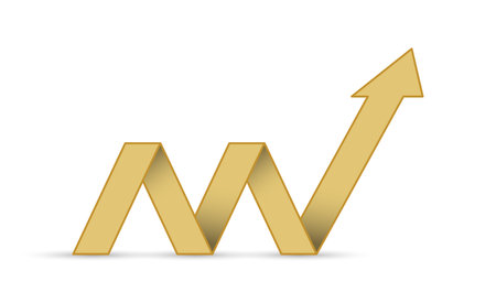 Yellow chart icon with a growth arrow. Cartoon illustration of a yellow chart icon with a growth arrow for visualizing business, marketing and financial indicatorsのイラスト素材