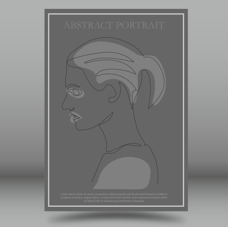 Abstract female portrait with one line in profile. Layout of a painting or poster for interior design. A fine art template for a poster, banner, cover. Artistic illustration of wall paintings and printsのイラスト素材