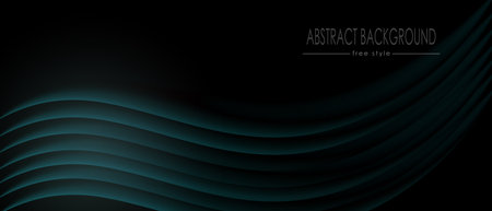 Dark gradient with turquoise wavy shapes. Abstract background. Vector compositionのイラスト素材