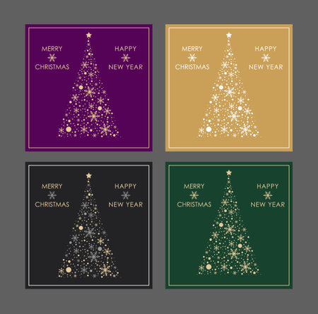 Christmas and New Year. A set of templates for greeting cards, banners, calendars. Stylized Christmas tree with snowflakes. Festive designのイラスト素材