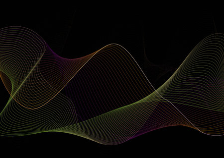 Abstract colored luminous waves on a dark background. Layout of the cover, poster, banner, poster. A template for interior design, creative design and creative ideasのイラスト素材