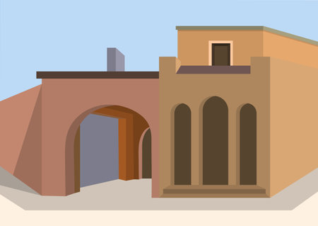 Simplified facade of buildings. Minimalistic abstract style. Template for posters, prints, interior design and creative ideasのイラスト素材