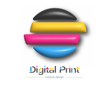 Abstract 3d digital or photo printing logo. Vector template of a brand, logo, sticker or sticker. The idea of creative design and thematic designのイラスト素材