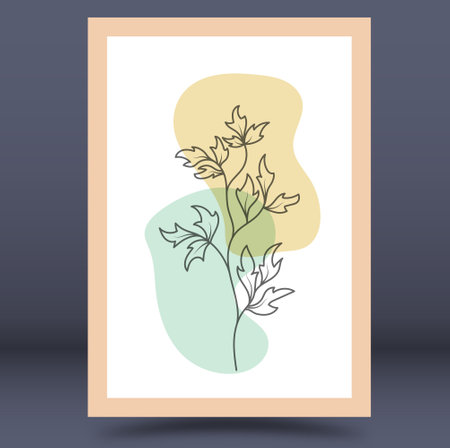 The layout of the painting with plant elements and abstract forms. Template for print, banner, poster and creative design. Fashionable art of painting for interior design and creative ideasのイラスト素材