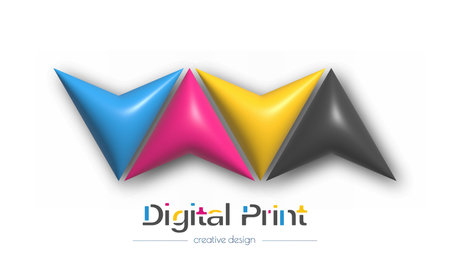 Abstract 3d digital or photo printing logo. Vector template of a brand, logo, sticker or sticker. The idea of creative design and thematic designのイラスト素材