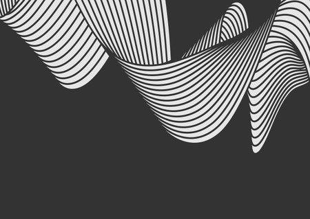 The composition of light wavy lines on a dark background. Template for posters, covers, packaging, postcards, textures and backgroundsのイラスト素材
