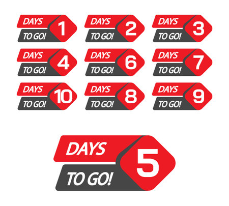 Days to GO. A set of countdown icons. A banner with the number of days before the start of the sale. Label for website, advertising, marketingのイラスト素材
